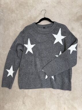 Aqua Gray Crewneck Sweater with White Star Motif